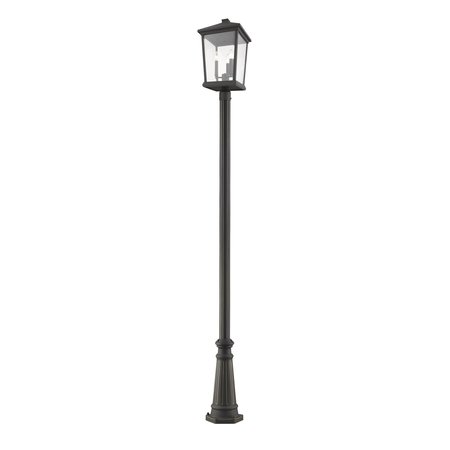 Z-LITE Beacon 3 Light Outdoor Post Mounted Fixture, Oil Rubbed Bronze & Clear Beveled 568PHXLR-519P-ORB